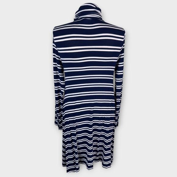 Anthropologie Maeve Womens Small Navy Blue White Stripe Turtleneck Dress - Picture 3 of 7